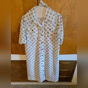 Geometric Print White Midi Dress